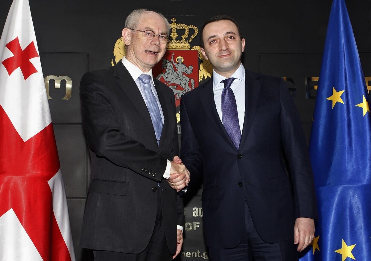 Председатель Европейского совета Херман Ван Ромпей и премьер-министр Грузии Ираклий Гарибашвили во время встречи в Тбилиси