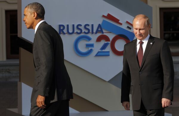 Владимир Путин встречает Барака Обаму на саммите G20