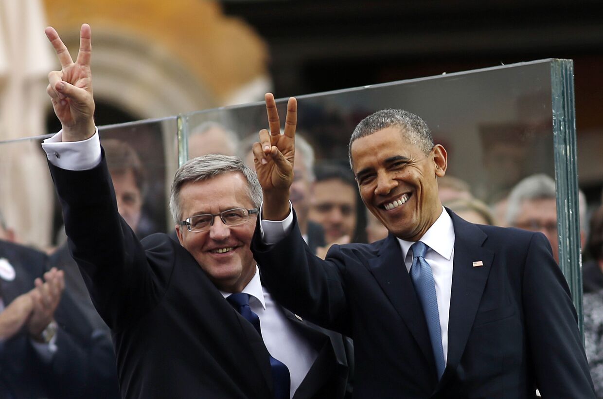 Барак Обама и Бронислав Коморовский на празднованиях в честь 25-летия первых парламентских выборов в Варшаве