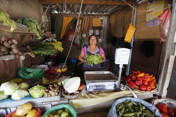 Теодора Мартинес в своей овощной лавке в трущобах Госен на окраине Лимы