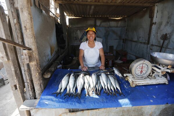 Маргарита Перес продает рыбу в трущобах Госен на окраине Лимы