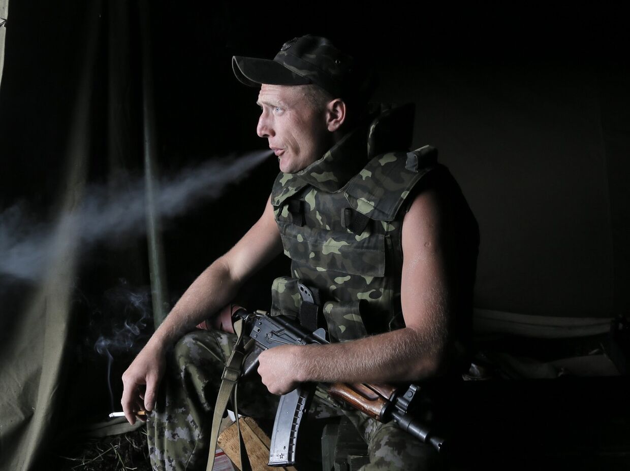 Украинский солдат на блокпосту у Славянска