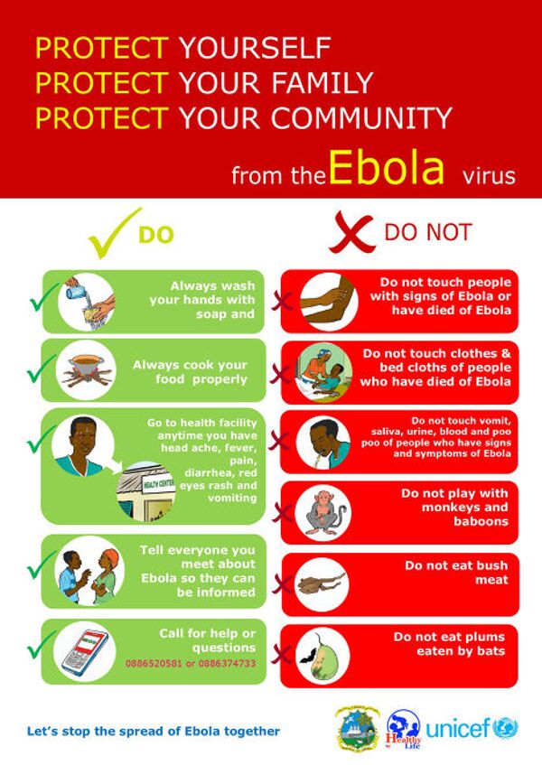 Распространяемый ЮНИСЕФ плакат о профилактике вируса Эбола