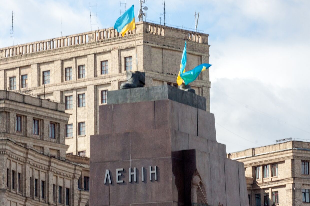 Постамент в Харькове, на котором стоял памятник Ленину 
