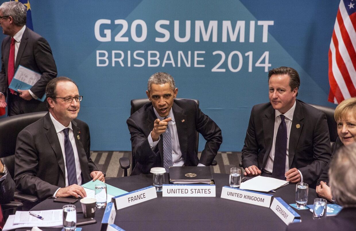 Франсуа Олланд, Барак Обама, Дэвид Кэмерон и Ангела Меркель на саммите G20 в Брисбене: обсуждение создания ТТИП