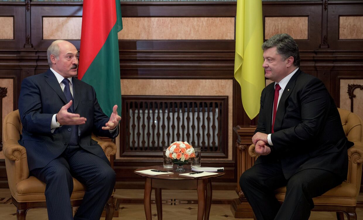 Президент Украины Петр Порошенко и президент Белоруссии Александр Лукашенко. Переговоры на Украине