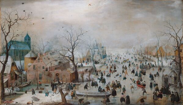 Хендрик Аверкамп «Зимний пейзаж с конькобежцами» (1609)