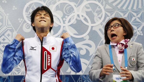 Юдзуру Ханю после выступления в короткой программе на Олимпийских играх в Сочи 