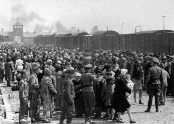 Прибытие новых заключенных в Освенцим
