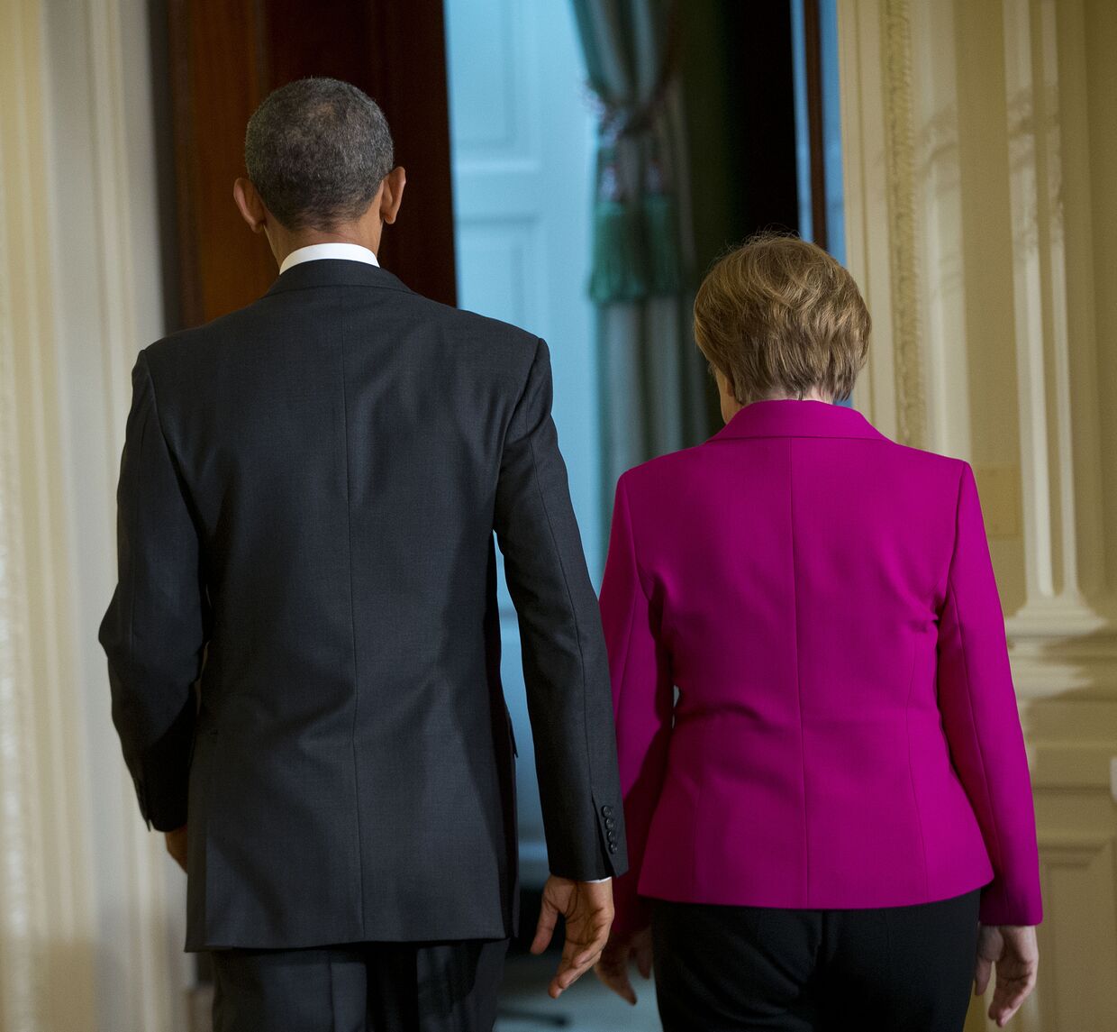 Барак Обама и Ангела Меркель после совместной пресс-конференции в Белом доме