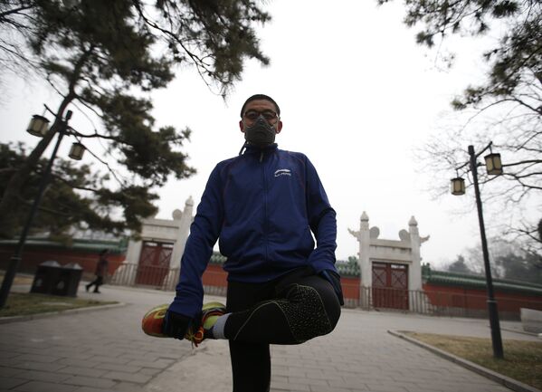 Ван Янь во время пробежки в Пекине