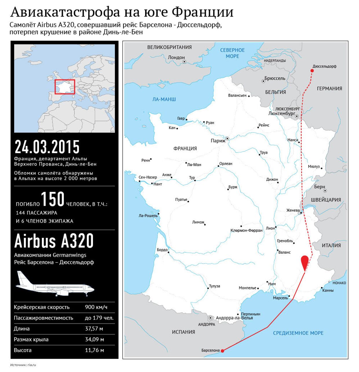 Крушение самолета Airbus A320 на юге Франции