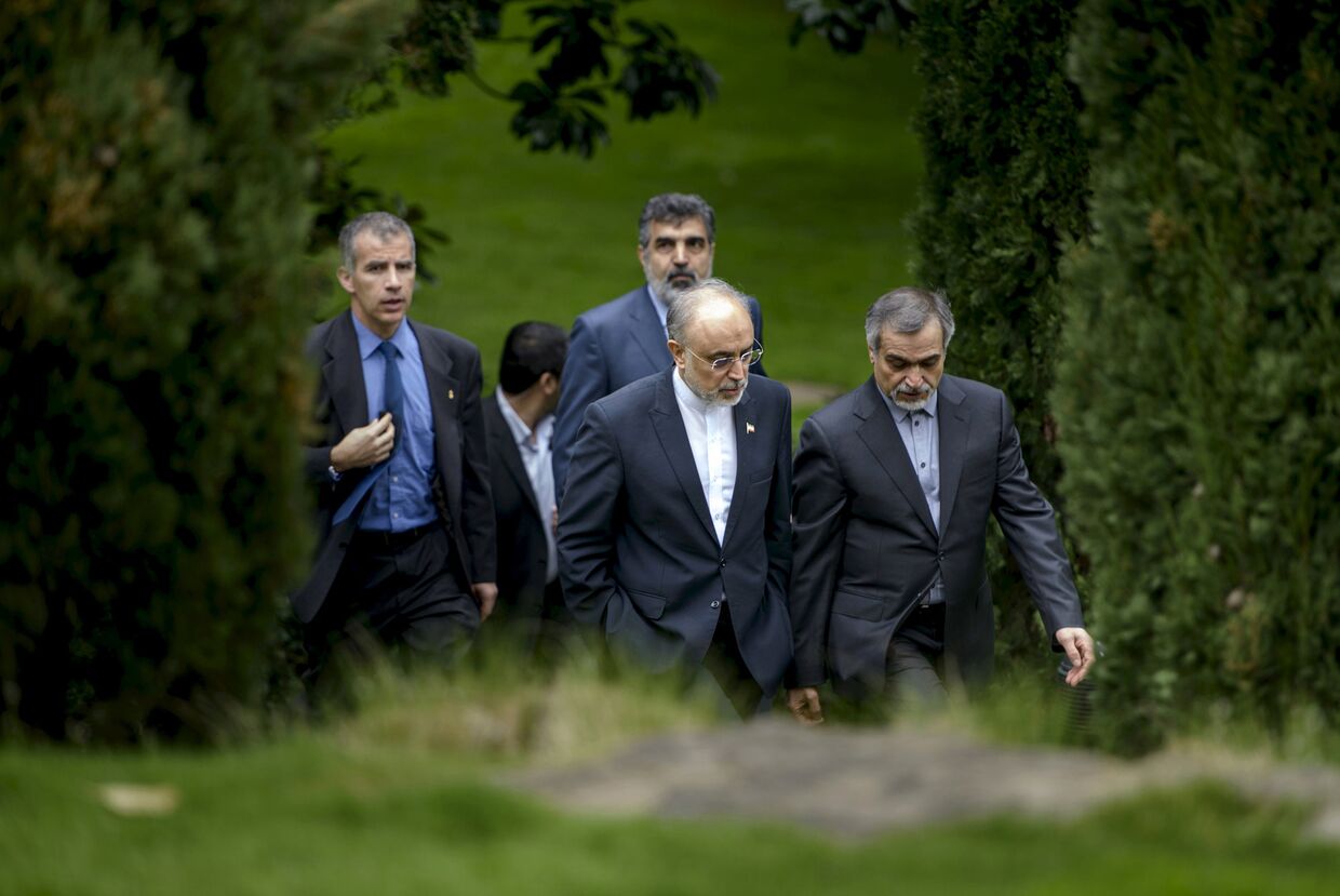 Вице-президент Ирана по атомной энергетике Али Акбар Салехи и брат президента Ирана Хуссейн Ферейдун на переговорах по иранской ядерной программе в Лозанне
