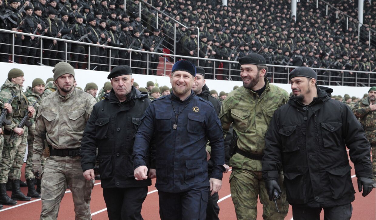 Рамзан Кадыров проводит смотр подразделений специального назначения на стадионе «Динамо» в Грозном