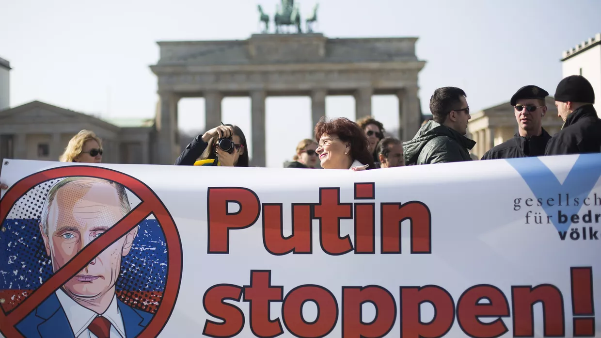 Акция протеста в Берлине против российского вмешательства на Украине, март 2014 года
