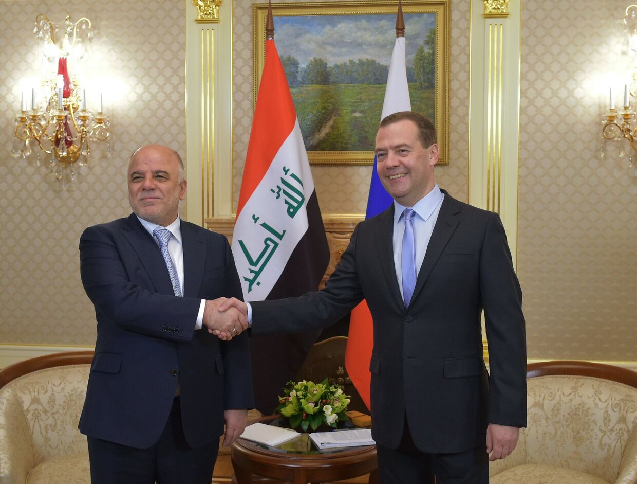 Председатель правительства РФ Дмитрий Медведев во время встречи с премьер-министром Ирака Хайдаром аль-Абади
