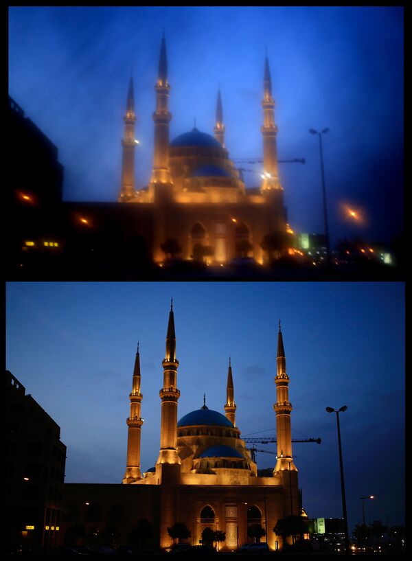 Мечеть Мухаммада аль-Амина в Бейруте, сфотографированная через никаб и без него