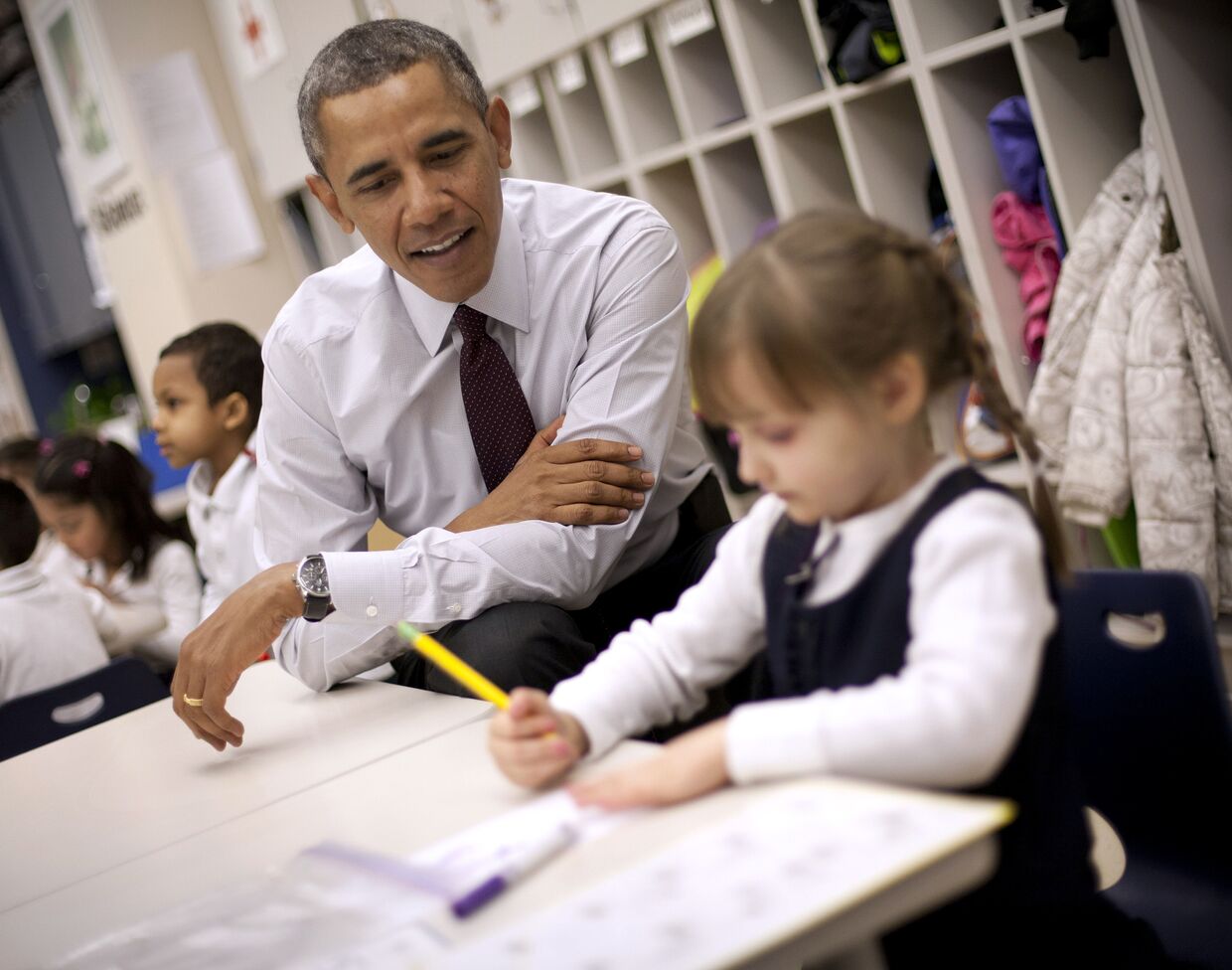 Барак Обама на уроке в начальной школе в пригороде Вашингтона