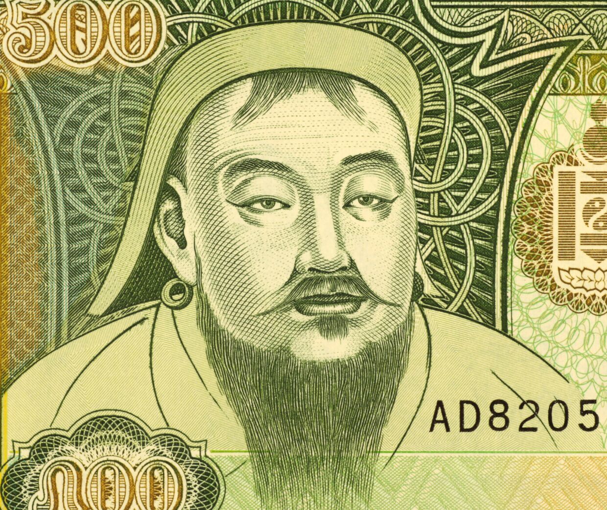 Портрет Чингисхана на монгольском тугрике
