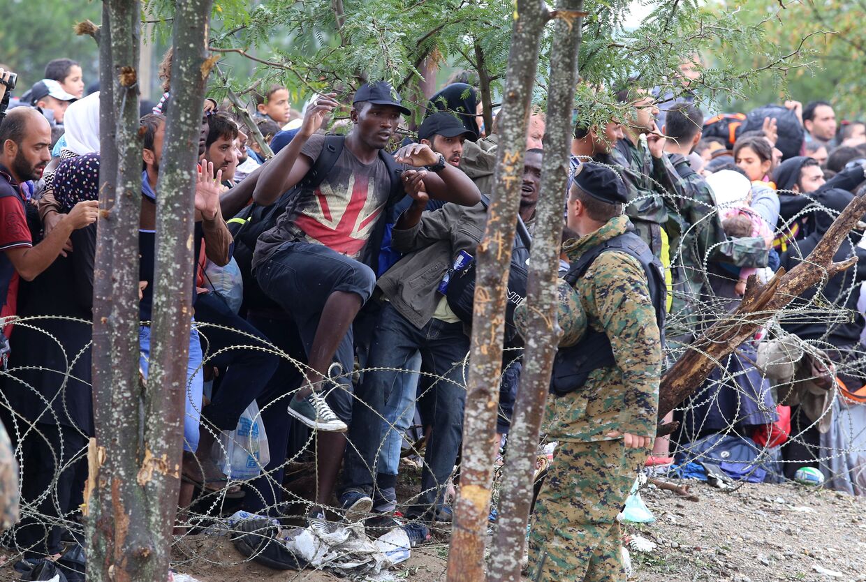 Мигранты ломают забор на границе Греции с Македонией