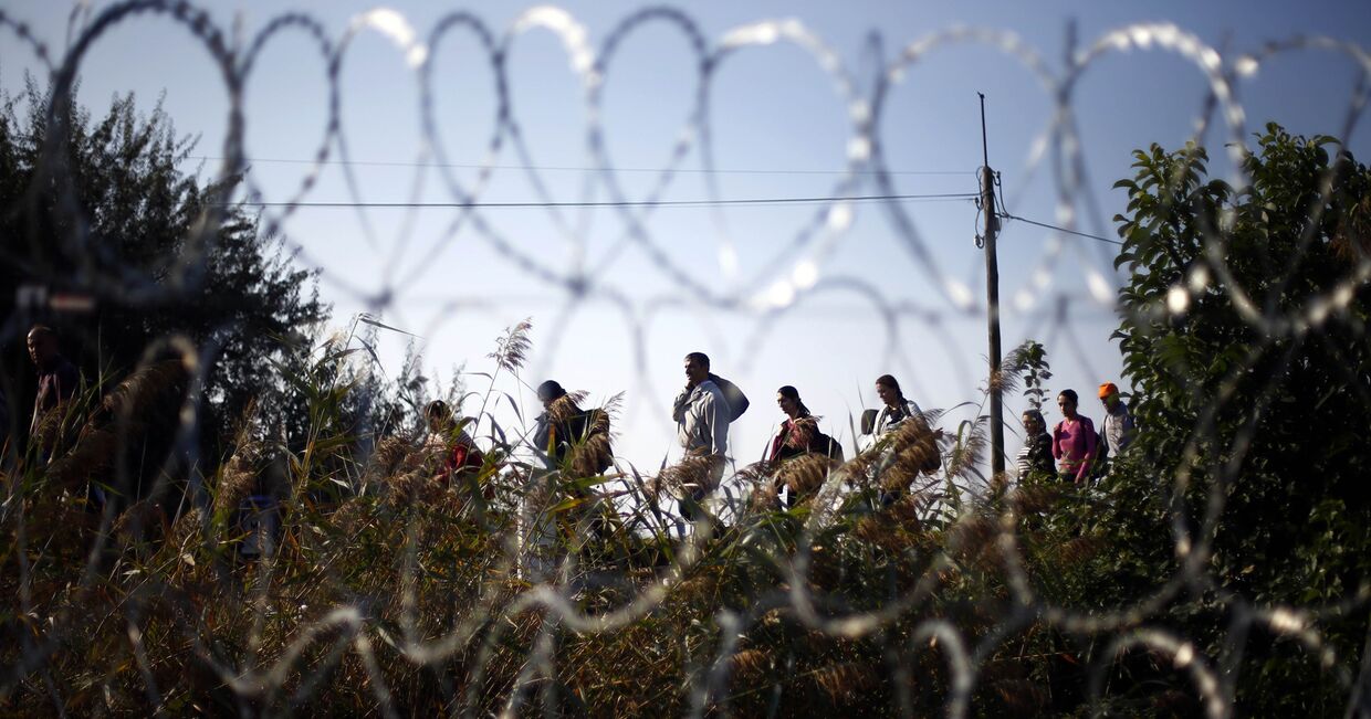 Беженцы неподалеку от города Реске после перехода сербско-венгерской границы