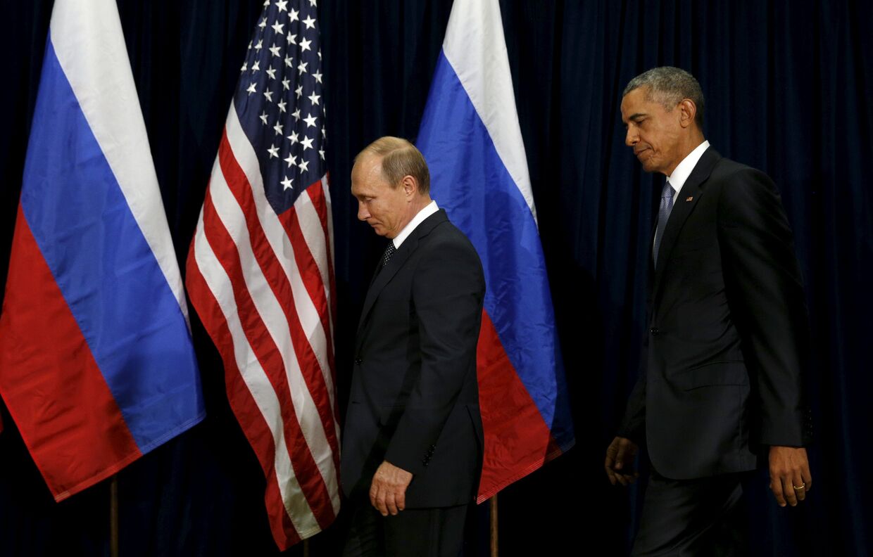 Российский президент Владимир Путин и американский лидер Барак Обама на сессии ГА ООН