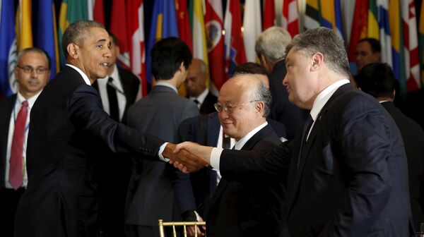 Барак Обама и Петр Порошенко на 70-й сессии Генеральной ассамблеи ООН