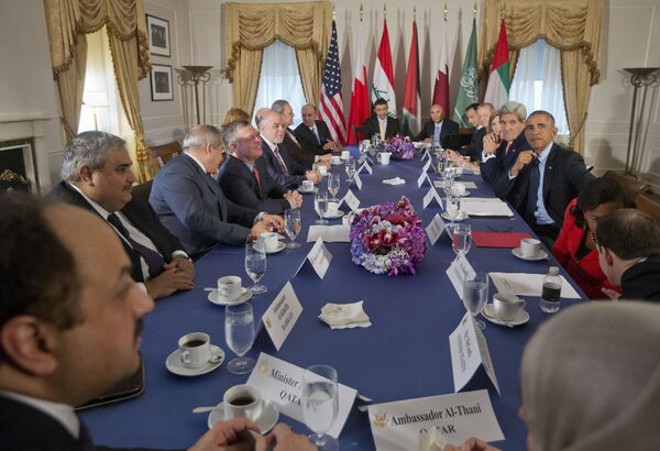 Барак Обама, Джон Керри на встрече с представителями Бахрейна, Катара, Саудовской Аравии, Иордании и ОАЭ в Нью-Йорке