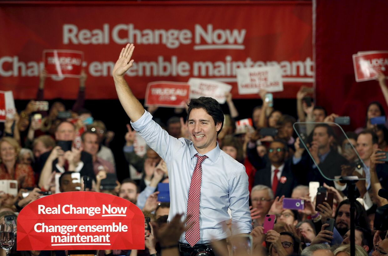 Лидер Либеральной партии Канады Джастин Трюдо после победы на всеобщих выборах