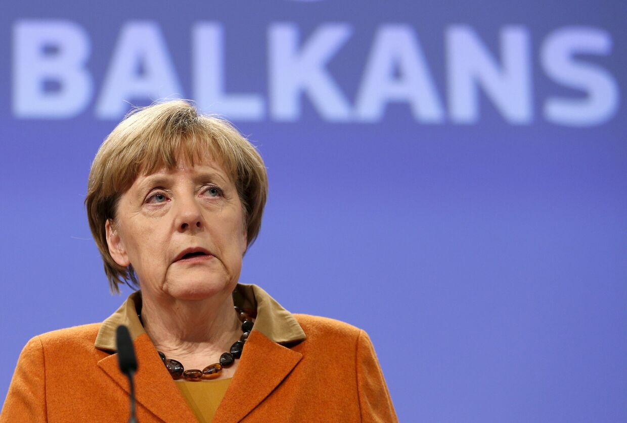 Ангела Меркель выступает на саммите ЕС и трех балканских государств по проблеме беженцев