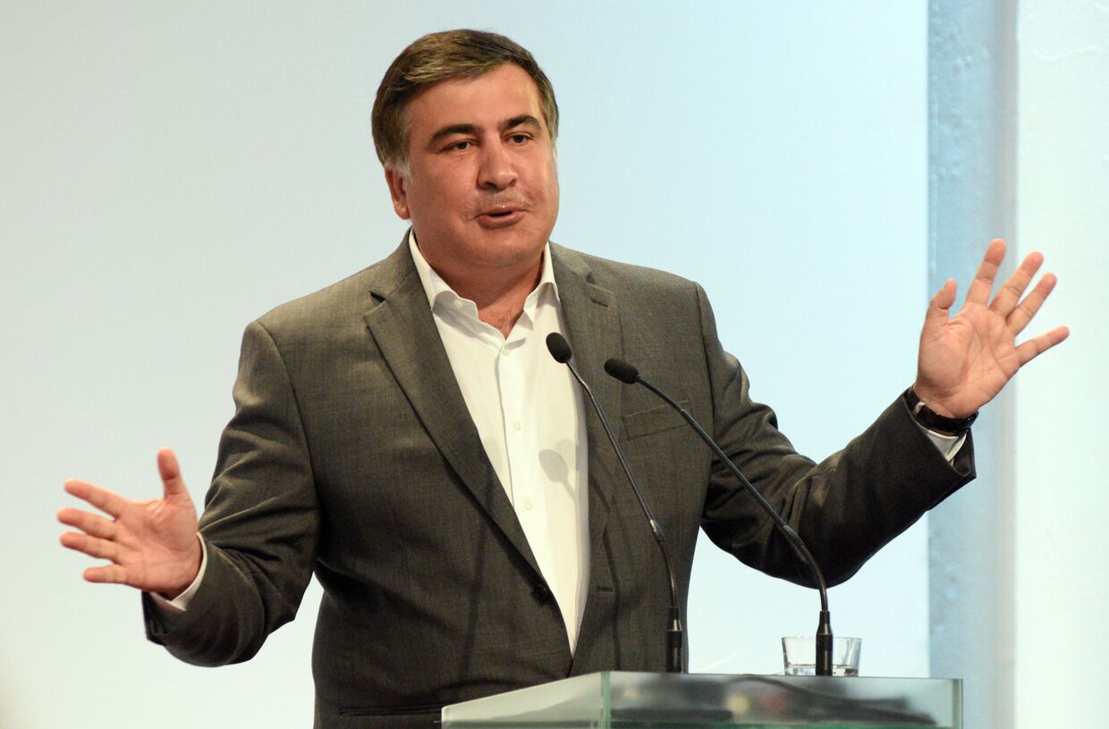 Губернатор Одесской области Михаил Саакашвили выступает на двенадцатом внеочередном съезде партии Блока Петра Порошенко Солидарность.