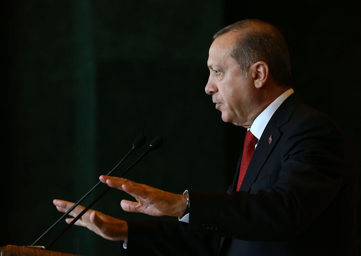 Президент Турции Реджеп Тайип Эрдоган на встрече с послами в Анкаре