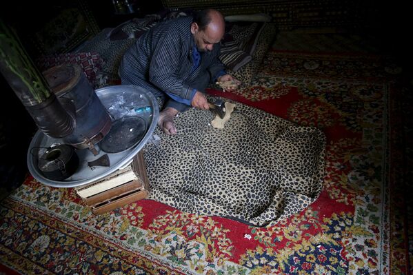 Инвалид Шахрур заготавливает дрова у себя дома, Ирбин, Сирия