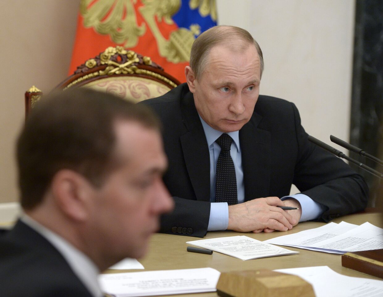 Президент России Владимир Путин проводит в Кремле совещание с членами правительства РФ. 16 марта 2016