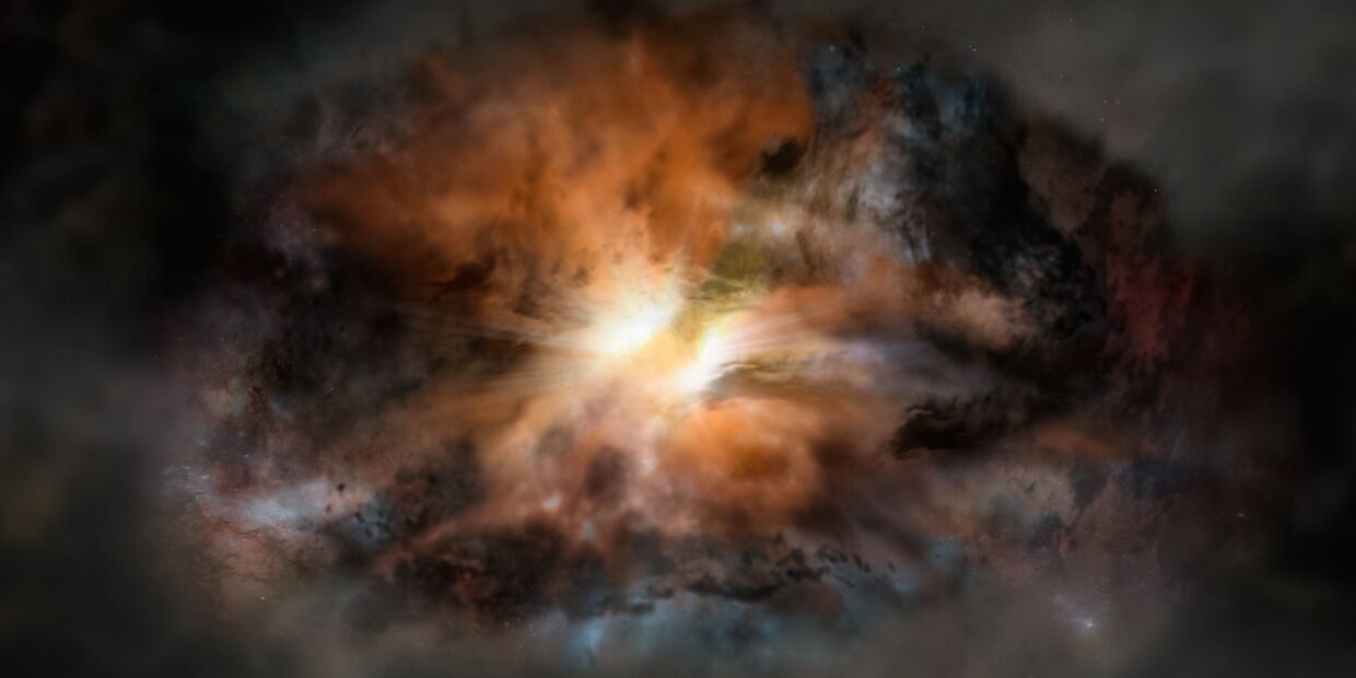 Так художник представил себе самую яркую галактику Вселенной, окруженную пылью