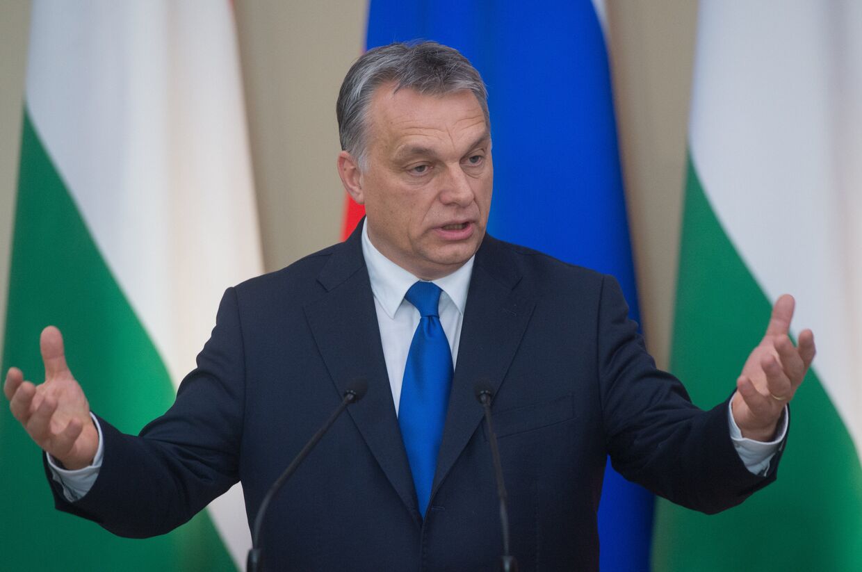 Премьер-министр Венгрии Виктор Орбан во время совместной с президентом России Владимиром Путиным пресс-конференции в подмосковной резиденции Ново-Огарево