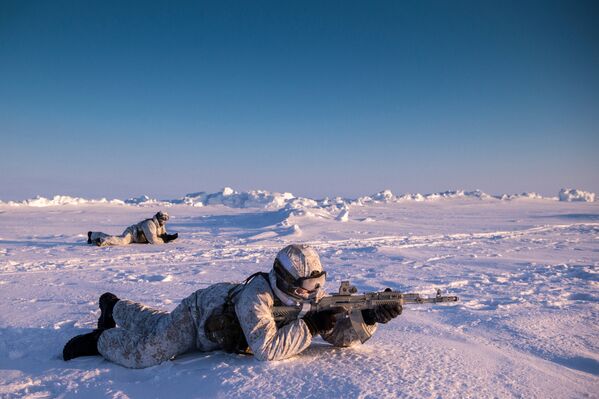Бойцы отряда специального назначения МВД Чеченской Республики во время учений в районе Северного полюса