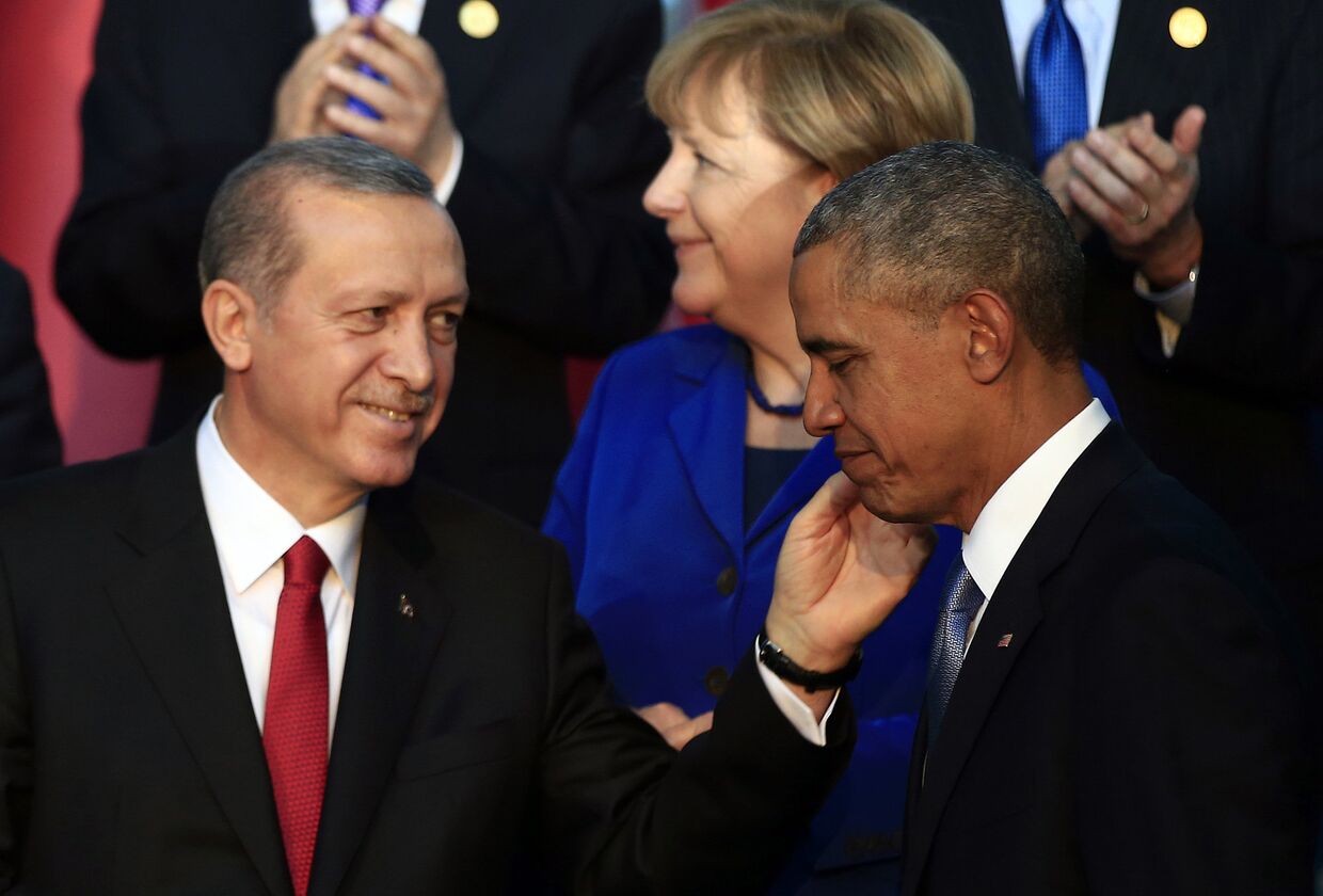 Президент США Барак Обама, президент Турции Реджеп Тайип Эрдоган и канцлер Германии Ангела Меркель