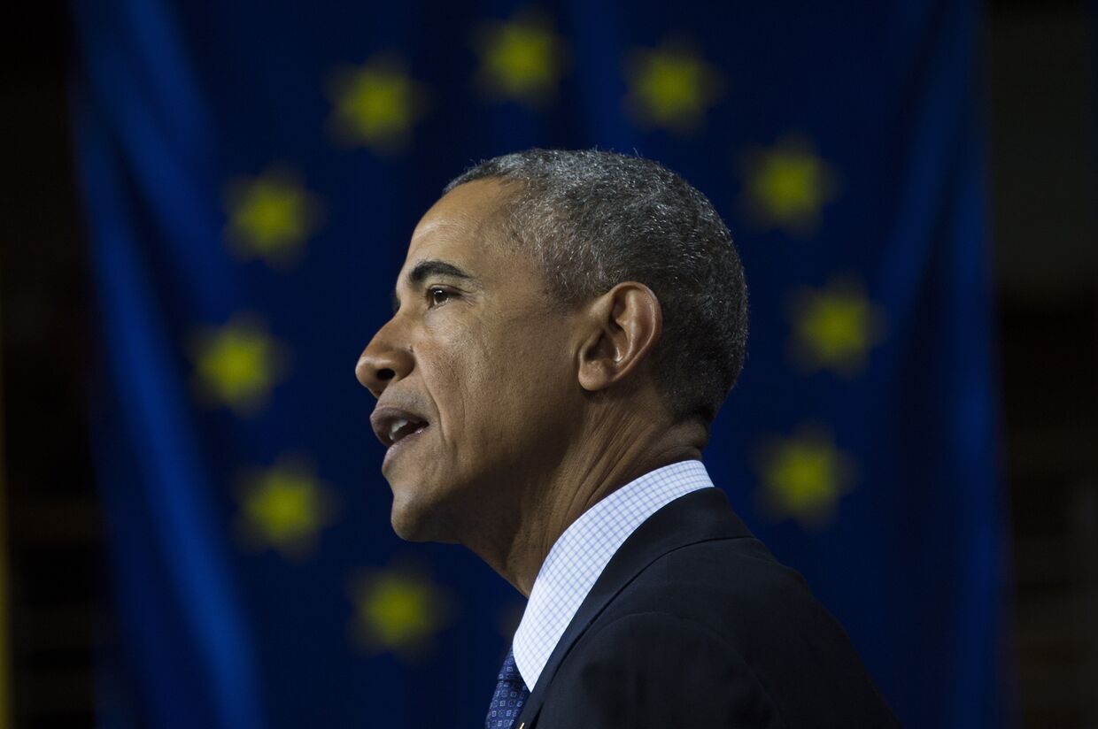 Президент США Барак Обама во время выступления в Ганновере, Германия