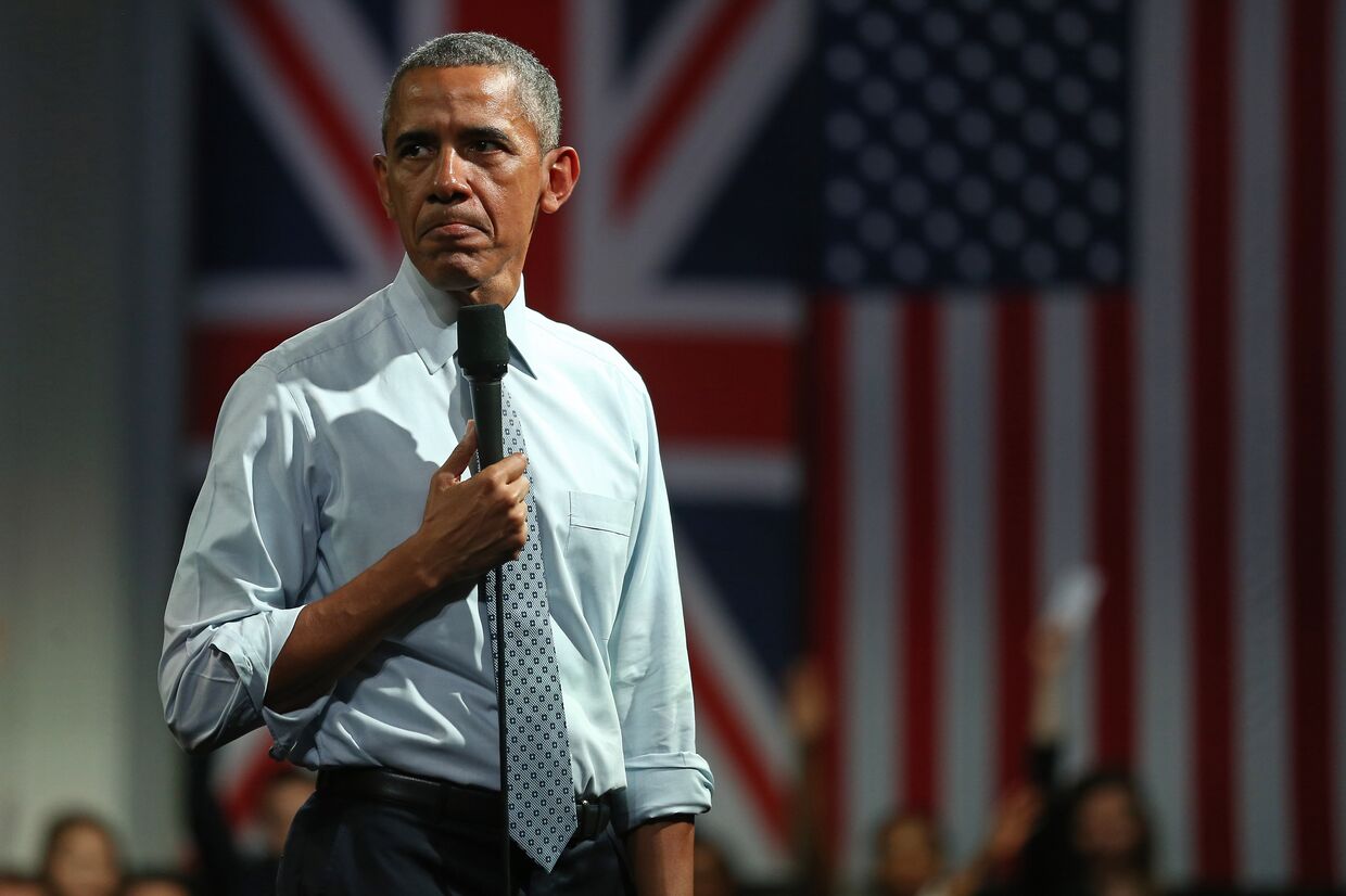 Барак Обама во время выступления о последствиях выхода Великобритания из ЕС в Лондоне