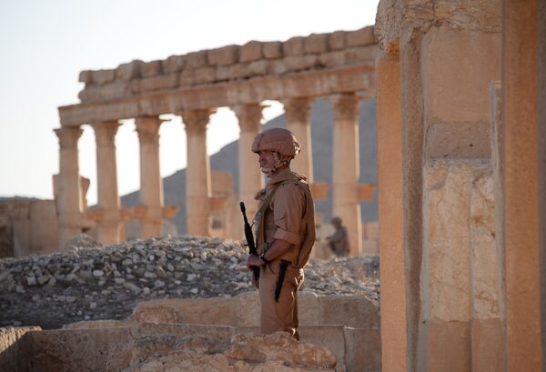 Военнослужащий в исторической части пальмиры Военнослужащий в исторической части пальмиры