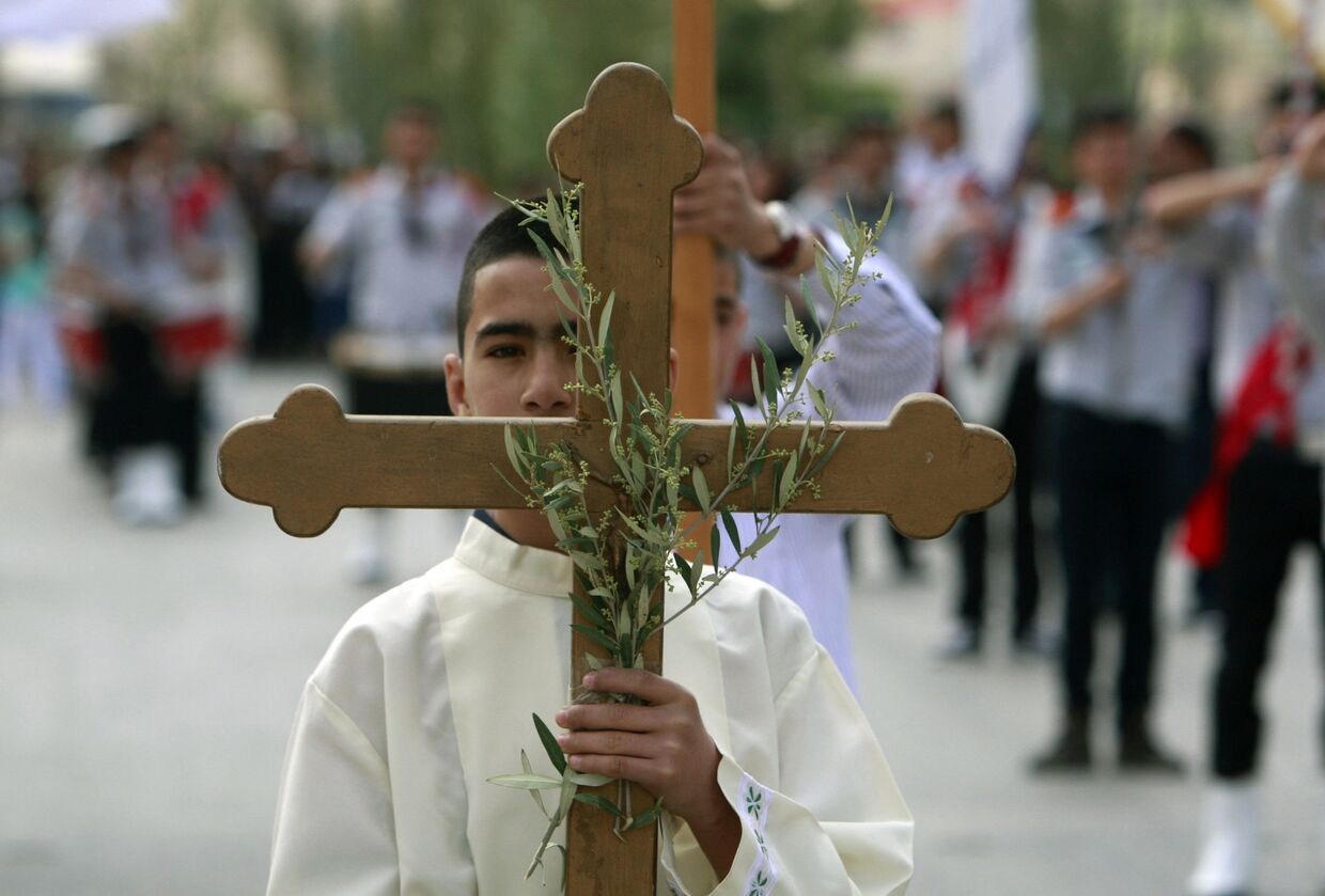 Палестинские христиане на церемонии, посвященной Пальмовому воскресенью