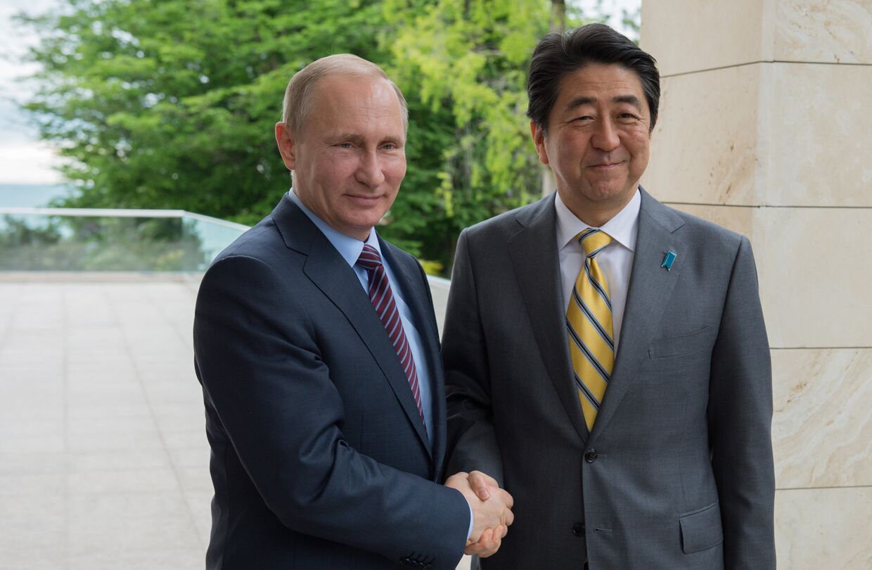 Президент России Владимир Путин и премьер-министр Японии Синдзо Абэ во время встречи в резиденции «Бочаров ручей»