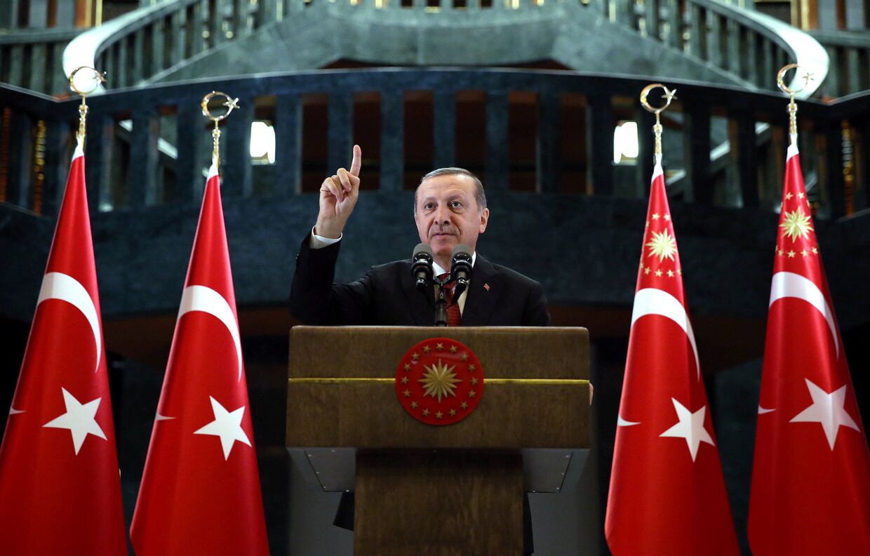 Президент Турции Тайип Эрдоган выступает с речью в Анкаре