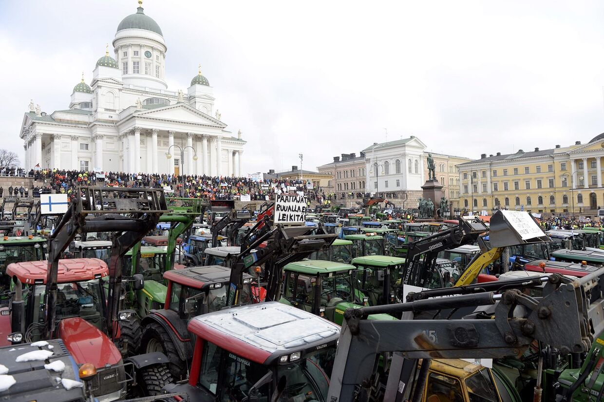 Протест фермеров в Хельсинки. 11 марта 2016