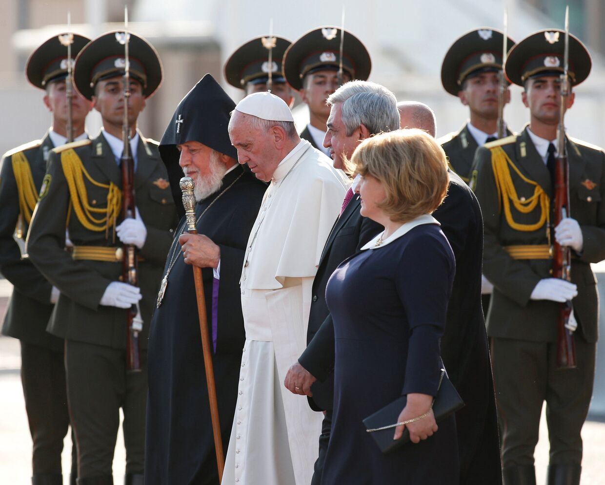 Папа Римский Франциск, верховный Патриарх и Католикос всех армян Гарегин II и президент Армении Серж Саргсян