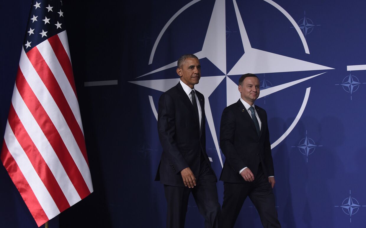 Президент США Барак Обама и президент Польши Анджей Дуда на саммите НАТО