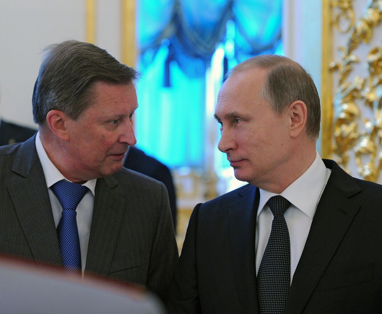 Президент России Владимир Путин и руководитель администрации президента РФ Сергей Иванов во время приёма в Кремле. 2015 год