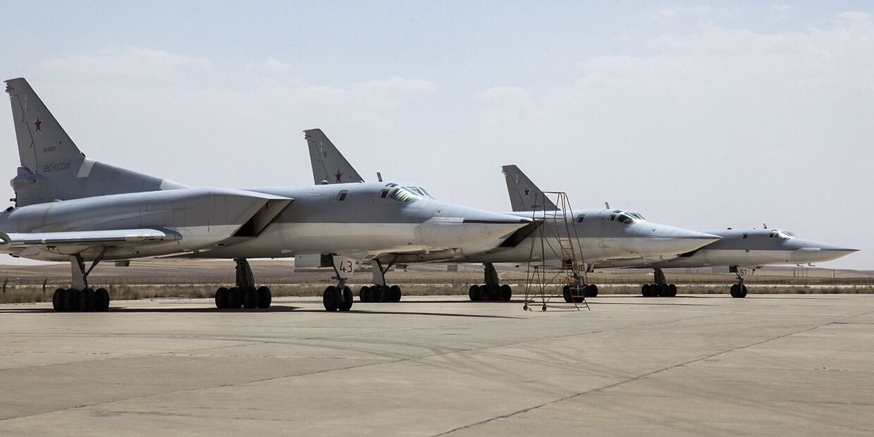 Дальние сверхзвуковые бомбардировщики-ракетоносецы Ту-22 М3 на авиабазе Хамадан в Иране. Август 2016