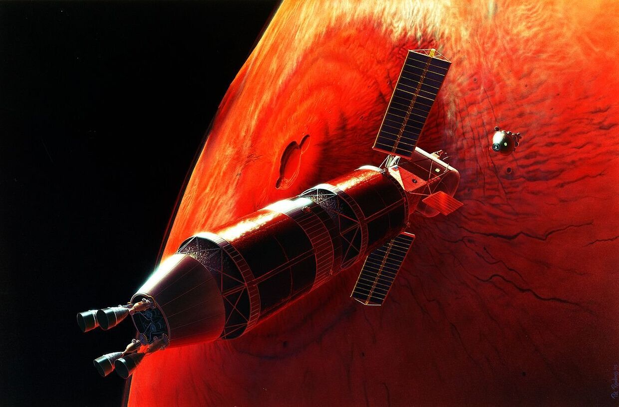 Стыковка на марсианской орбите в представлении художника.